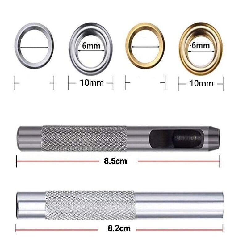 Eyelet Punch Die Tool Kit with 100 Sets of 6mm Grommets for Leather