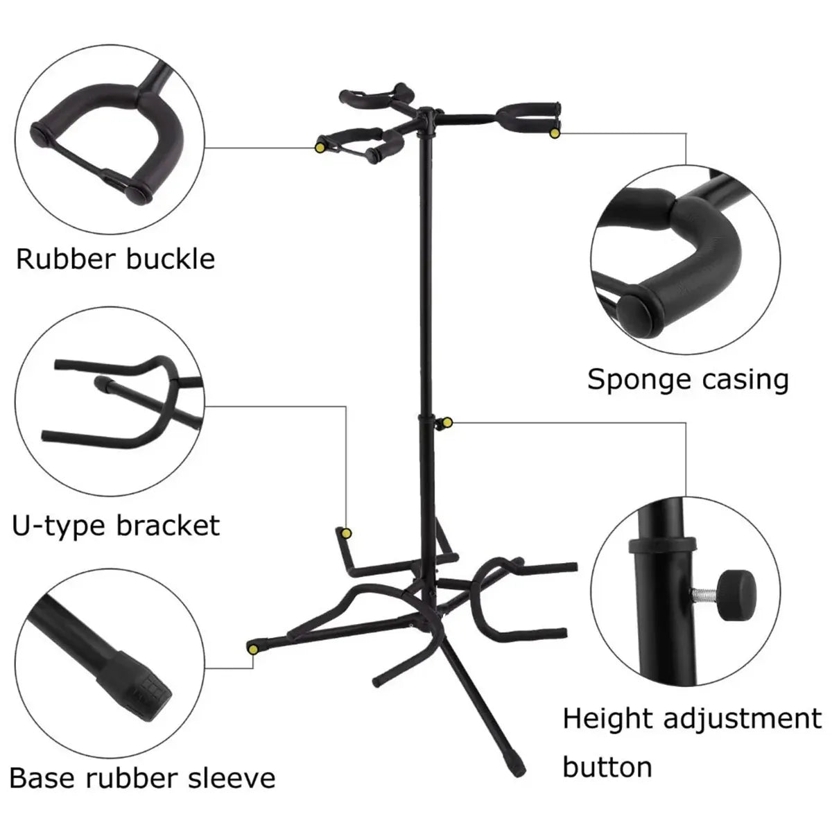 2/3Head Guitar Stand with Height Adjustment Foldable Holder Guitar Stand Bass - Dual-vertical type