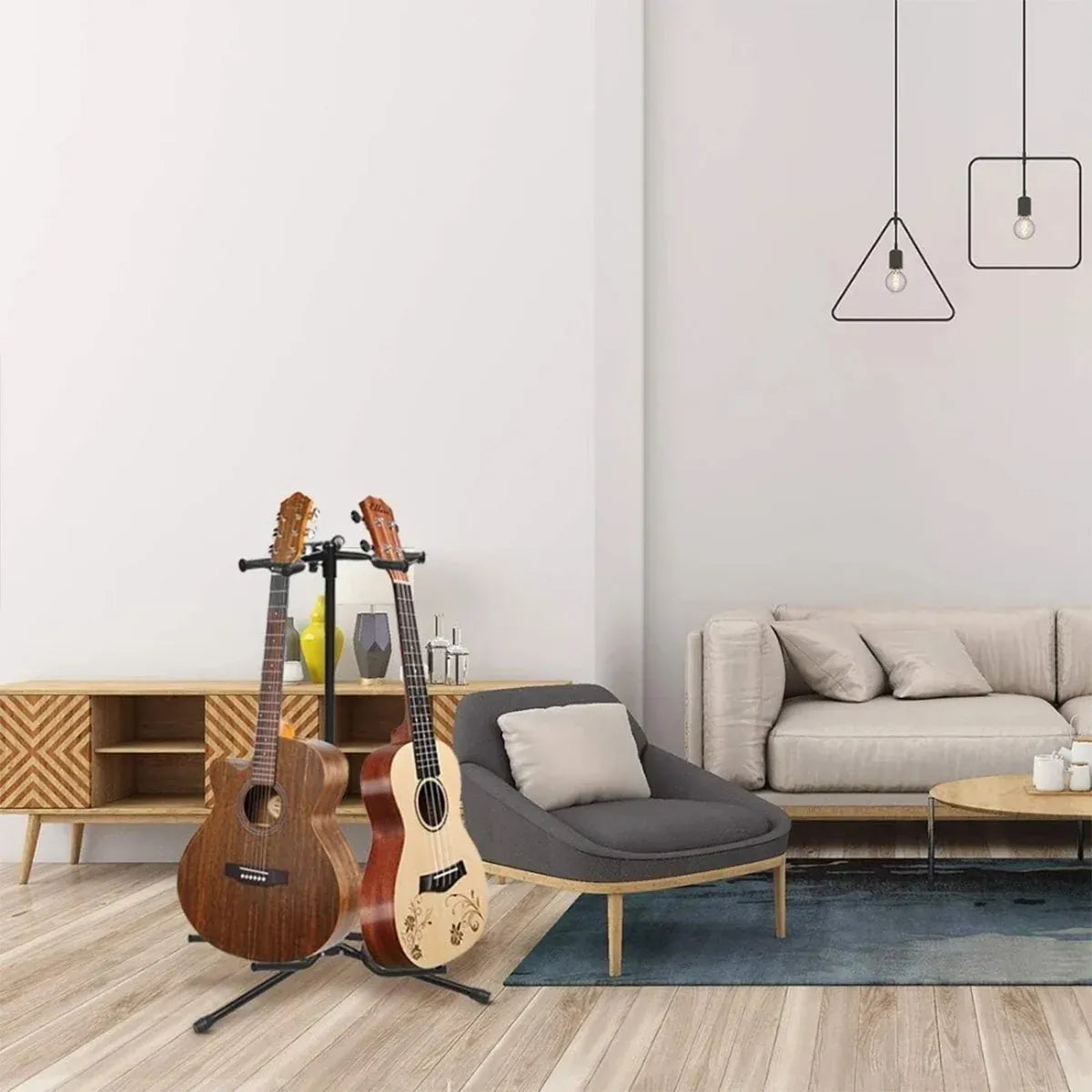 2/3Head Guitar Stand with Height Adjustment Foldable Holder Guitar Stand Bass - Dual-vertical type