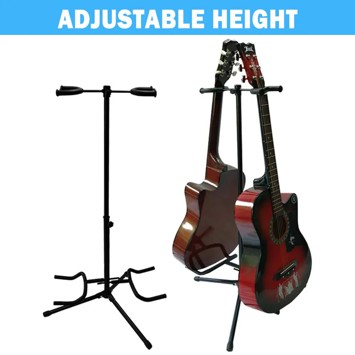 2/3Head Guitar Stand with Height Adjustment Foldable Holder Guitar Stand Bass - Dual-vertical type