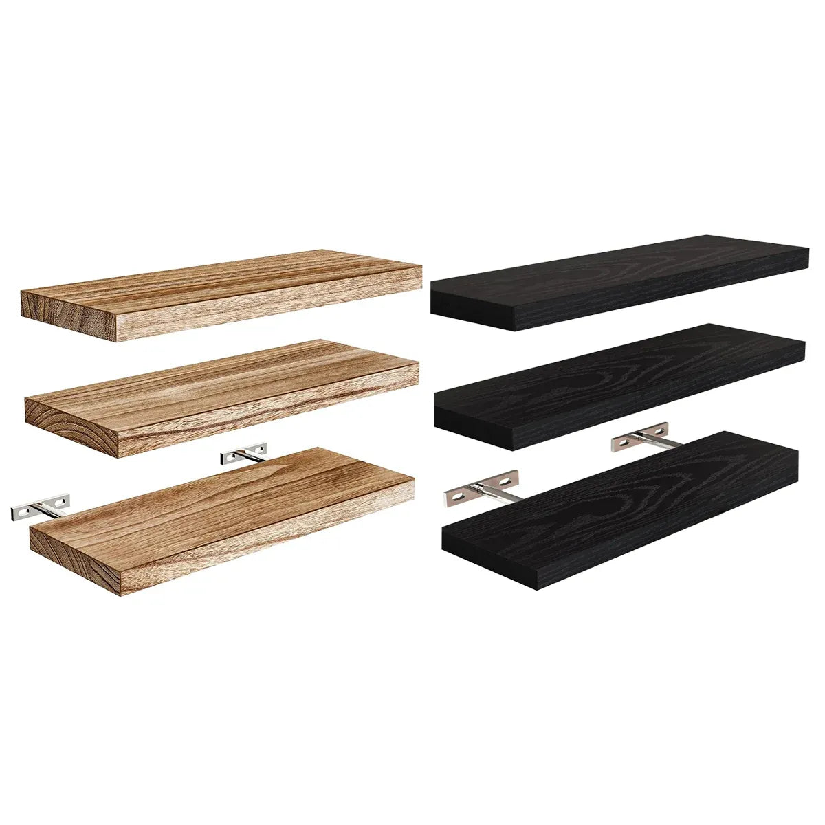 3 PCS Wooden Wall Shelf Single Board Wall Mounted Home Decor Living Room Bedroom - Brown