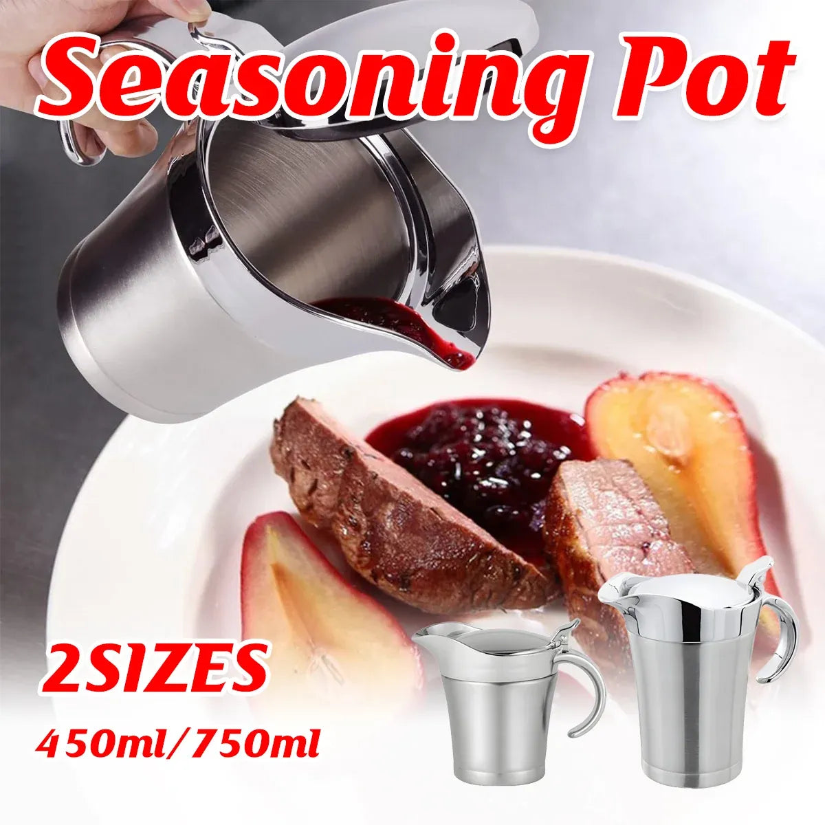Stainless Steel Steak Sauce Pot Sauce Seasoning Pot Small for Gravy Kitchen - 750ml