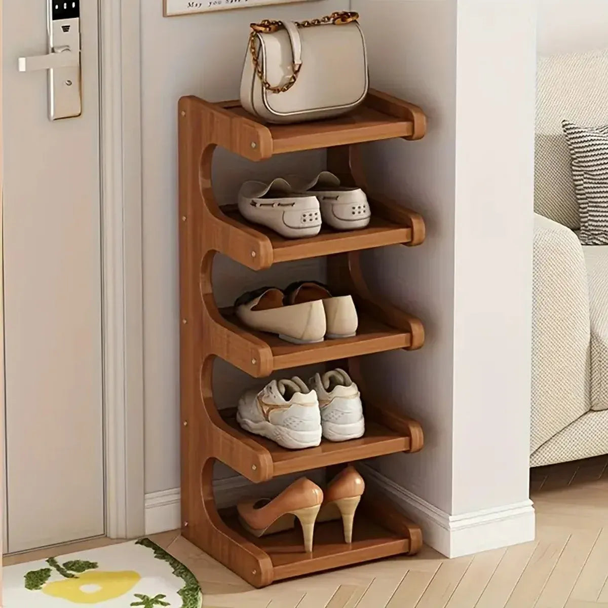 Small 5-Tier Shoe Rack Compact Shoe Storage Dustproof Space Saving Durable