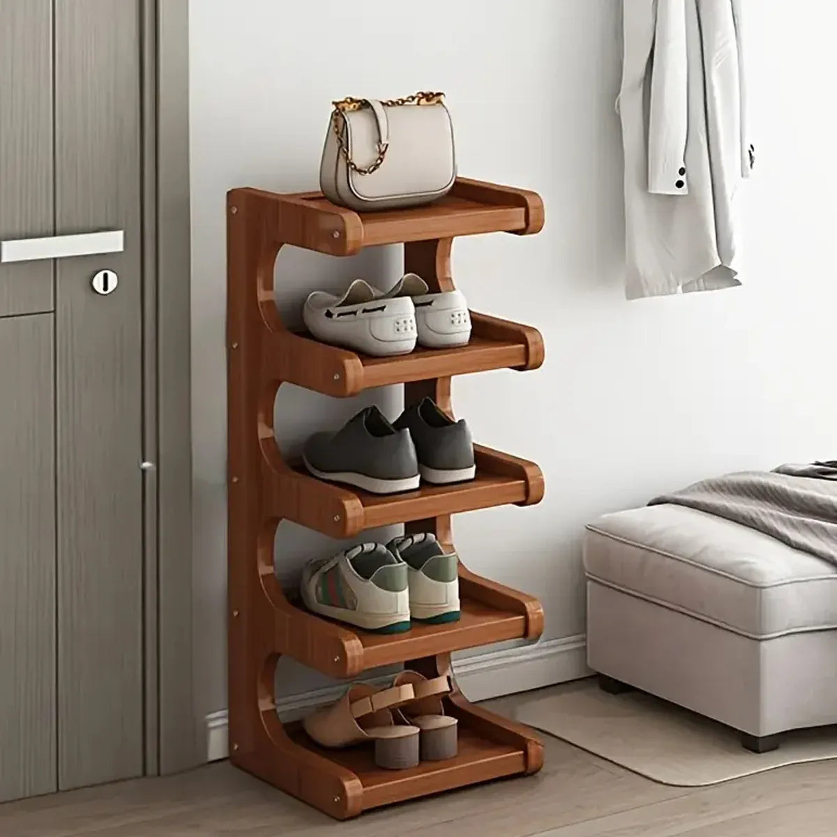 Small 5-Tier Shoe Rack Compact Shoe Storage Dustproof Space Saving Durable