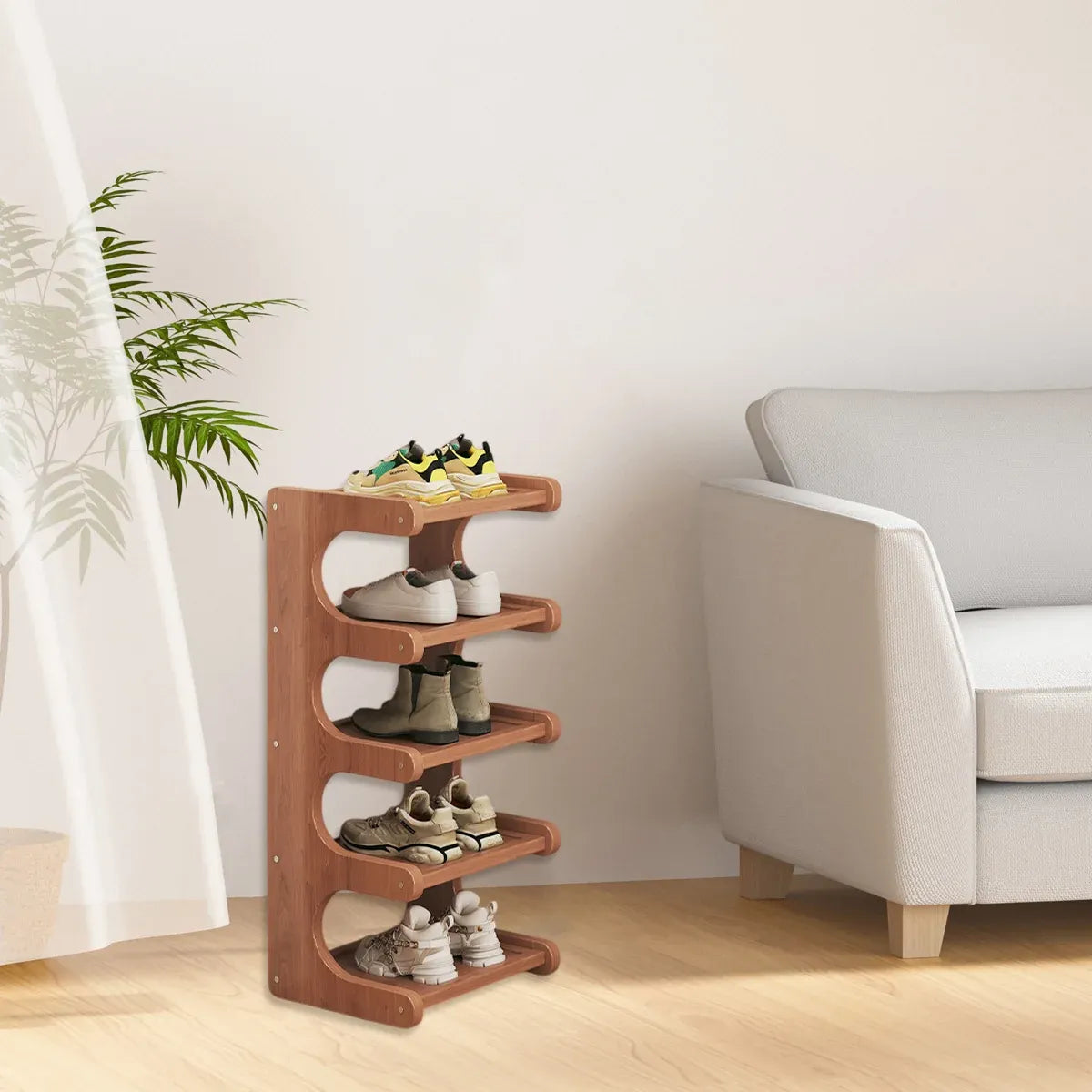 Small 5-Tier Shoe Rack Compact Shoe Storage Dustproof Space Saving Durable