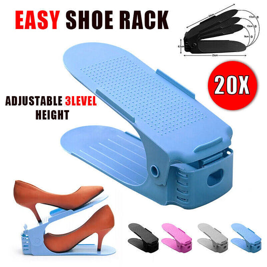 20X Shoe Rack Display Case Box Adjustable Slots - Storage Holder - Black