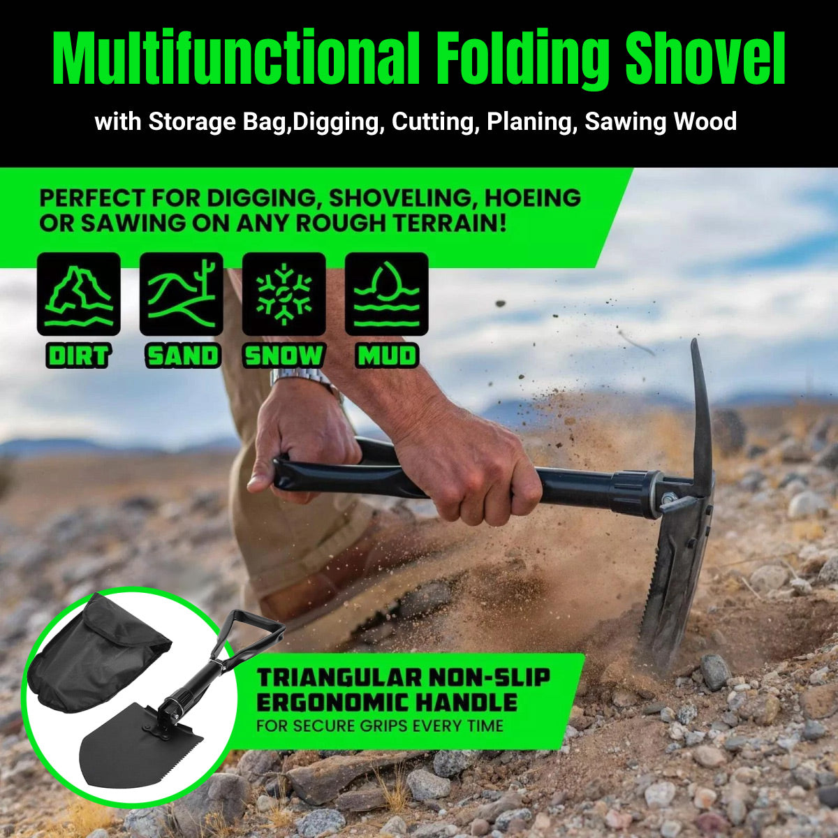 Folding Survival Shovel Outdoor Camping Emergency Tool For Hiking Fishing