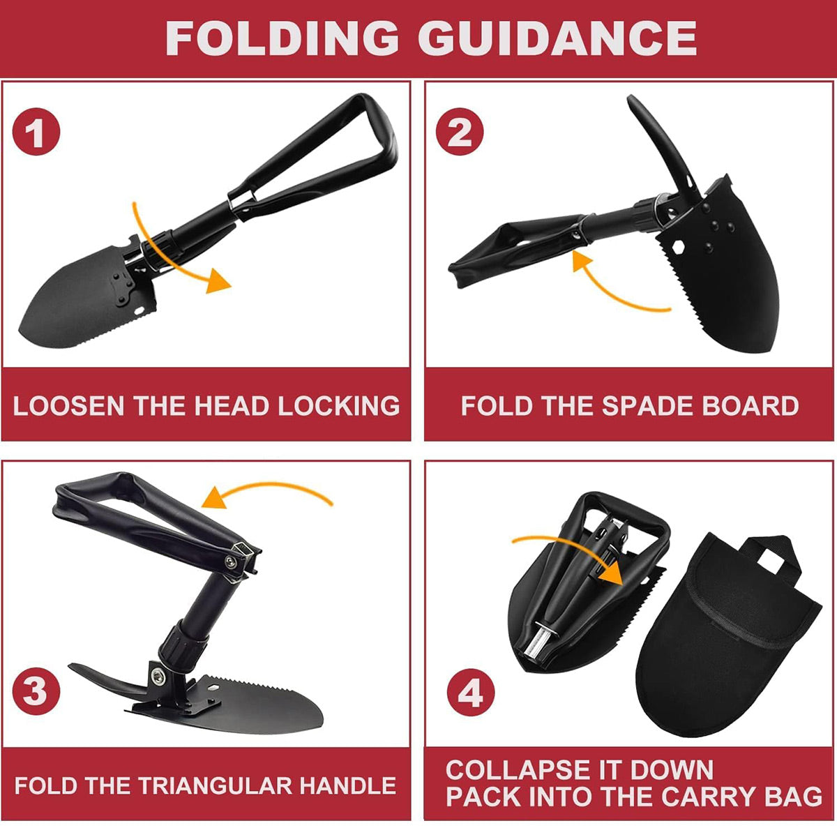 Folding Survival Shovel Outdoor Camping Emergency Tool For Hiking Fishing
