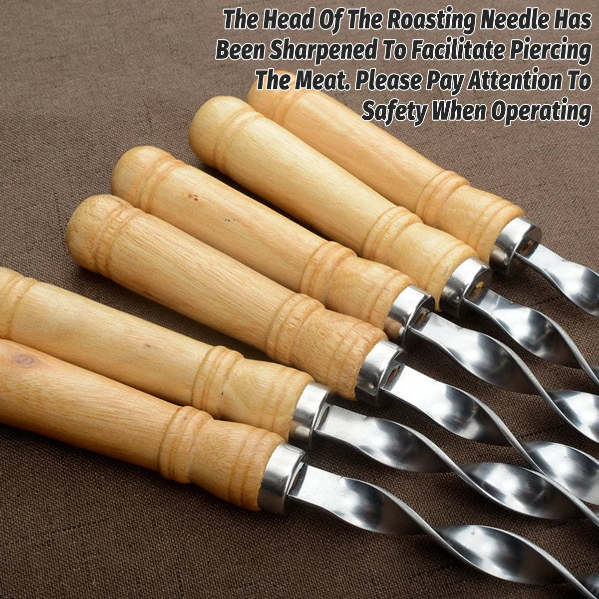 BBQ Skewers 12PCS Flat Stainless Steel 55cm Wooden Handle Grill Meat Veg
