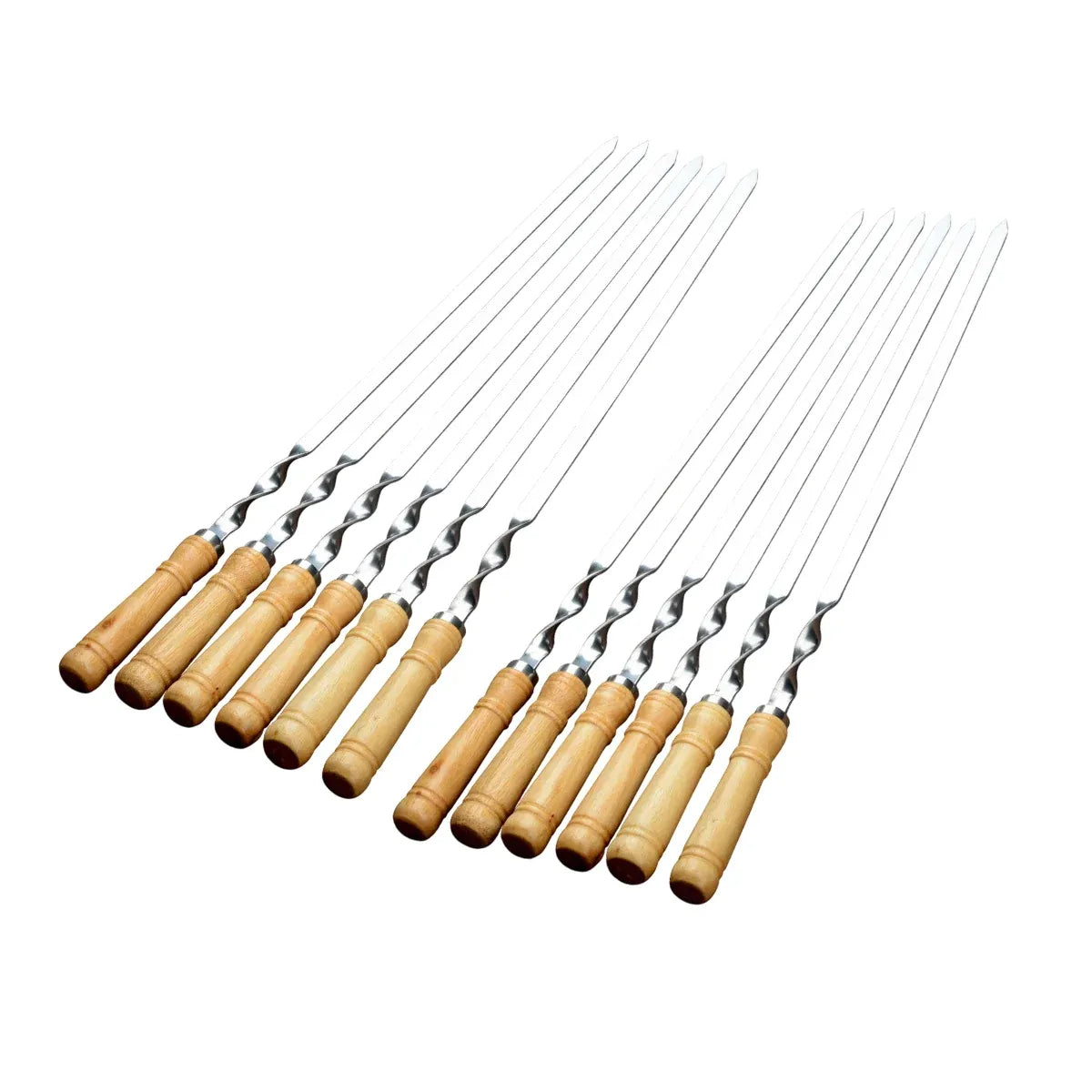 BBQ Skewers 12PCS Flat Stainless Steel 55cm Wooden Handle Grill Meat Veg