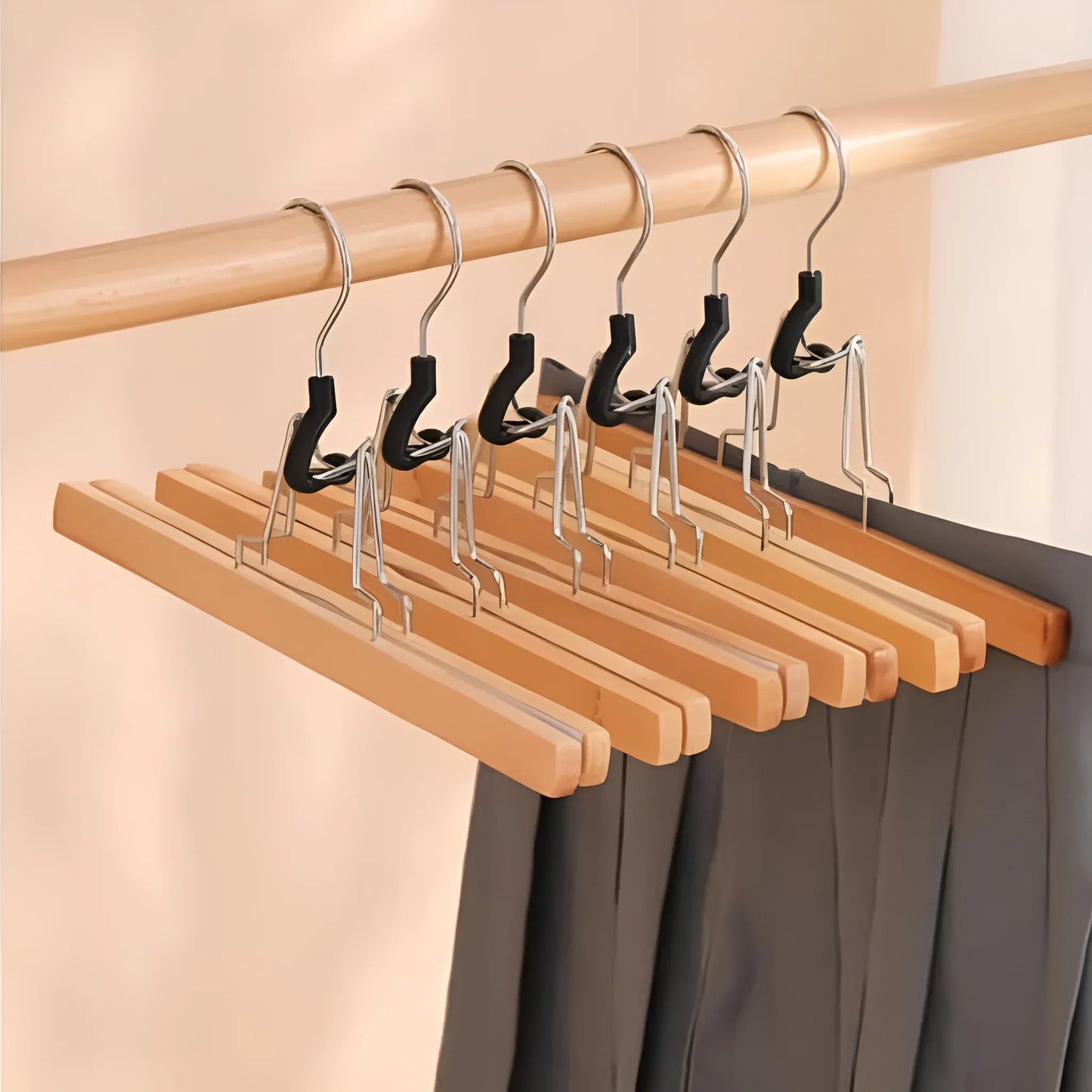 5pcs Skirt Clips Wooden Trouser Clips for Closet Wardrobe Clothing Organization - Dark Wood
