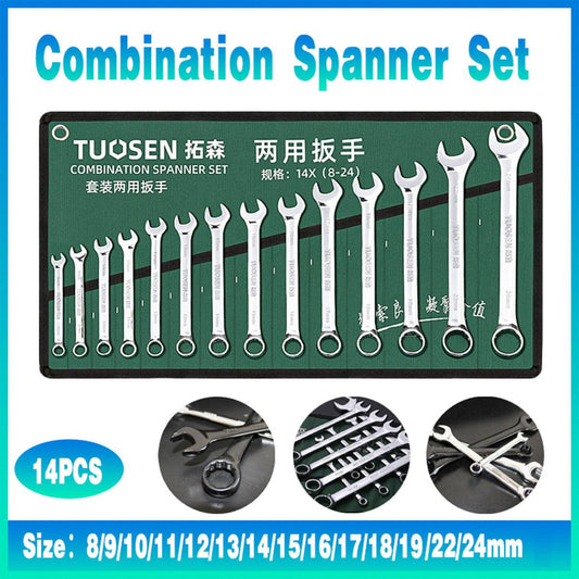 14 Piece Metric Combination Spanner Set with Roll Bag 8mm to 24mm H/D