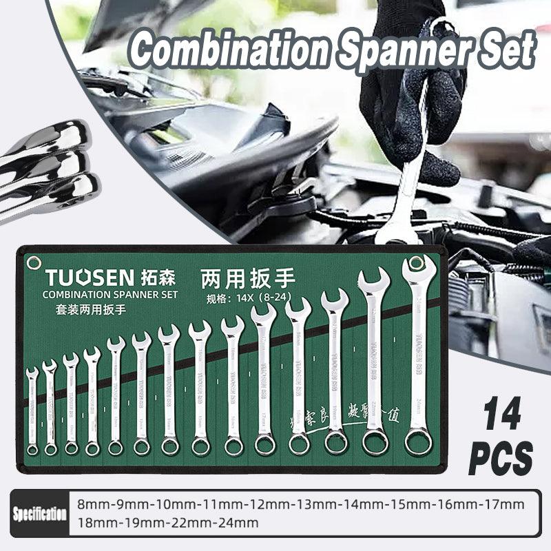 14 Piece Metric Combination Spanner Set with Roll Bag 8mm to 24mm H/D