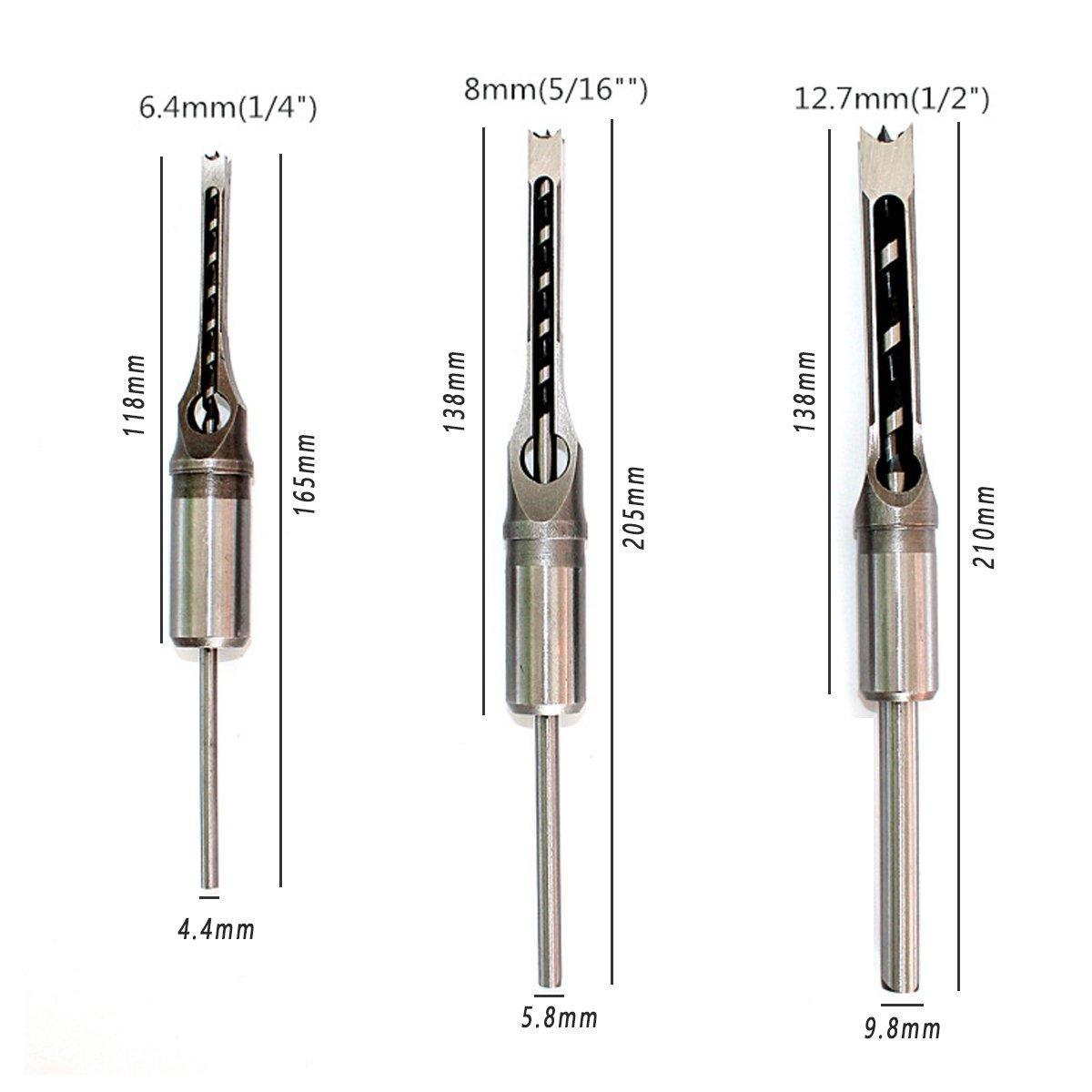 3x Square Hole Mortising Chisel Drill Bit Woodworking Saw Tools