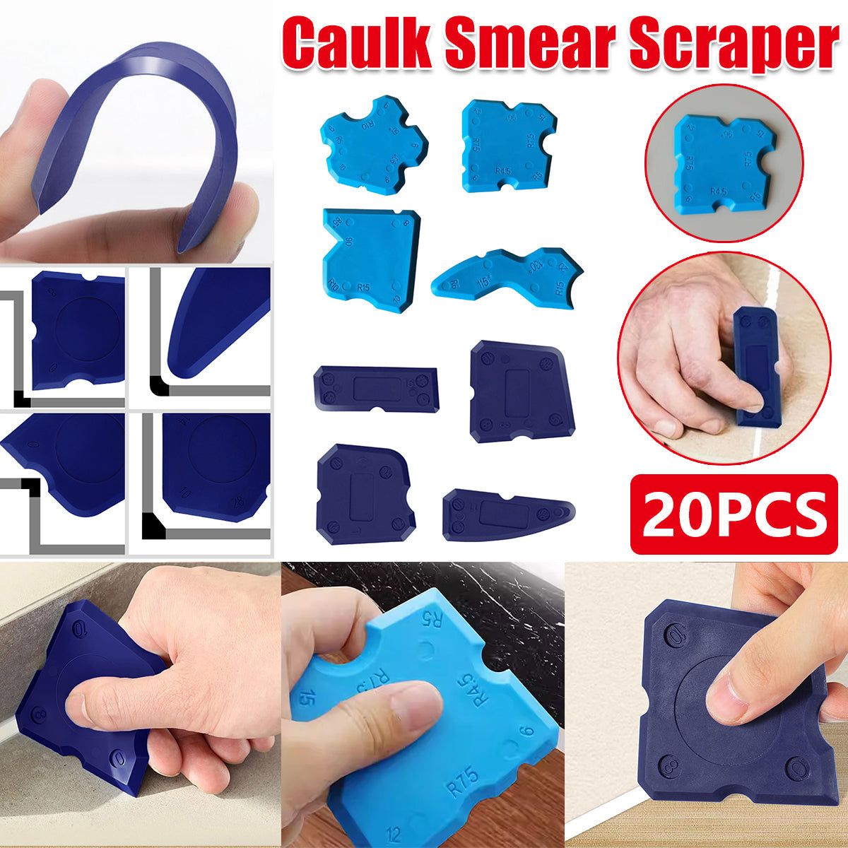 20pcs Caulk Smear Scraper Set Kitchen Bathroom Sink Sealant