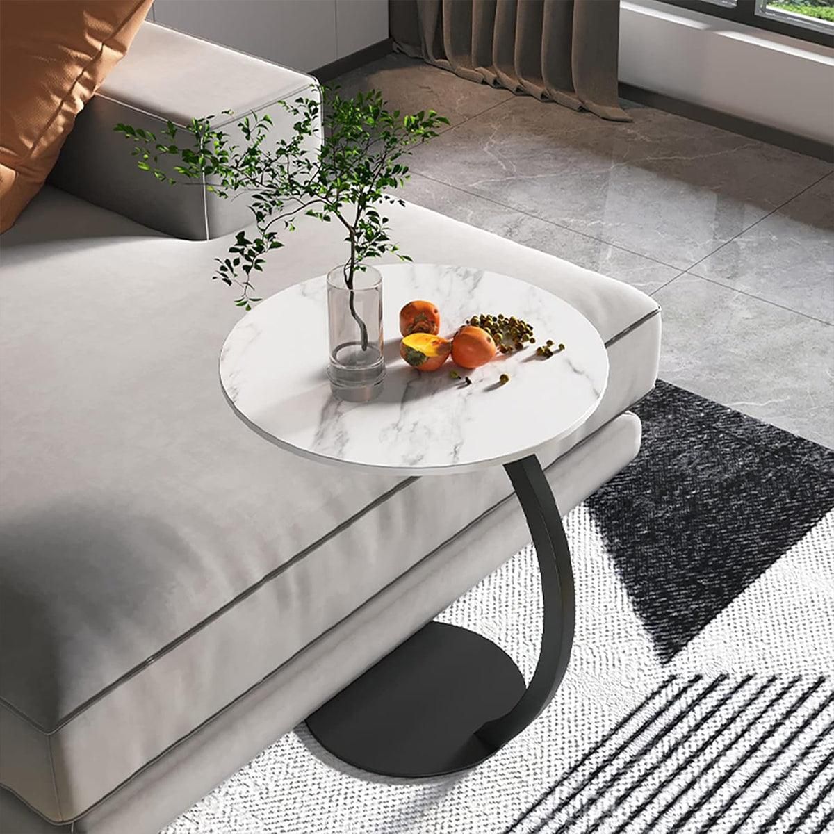 C Shaped Snack Side Table for Sofa Couch Small End Table for Living Room Bedroom - Brown-Black