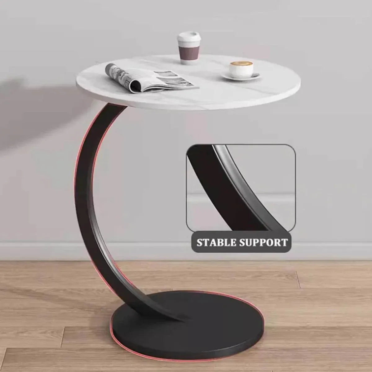 C Shaped Snack Side Table for Sofa Couch Small End Table for Living Room Bedroom - Brown-Black
