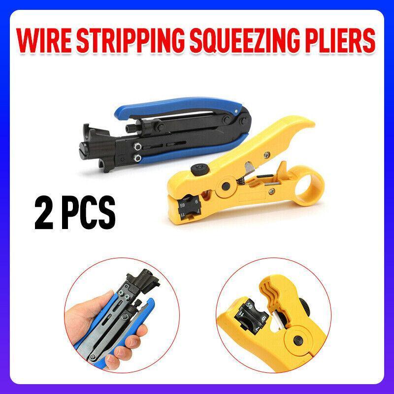 2pcs Coaxial Cable Crimper and Wire Stripper Tool Kit