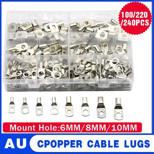 240Pcs 4WD Cable Lug Ring Battery Copper Tube Connector Kits
