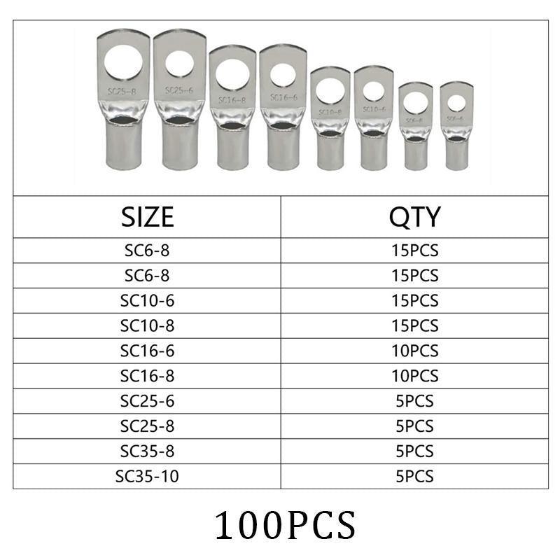240Pcs 4WD Cable Lug Ring Battery Copper Tube Connector Kits