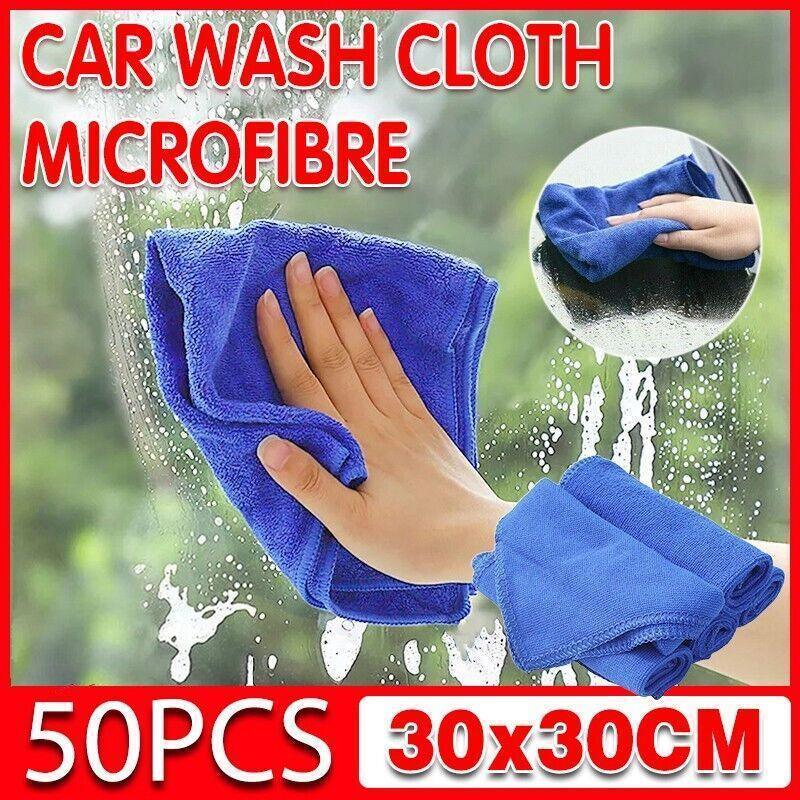 Blue Microfibre Car Cleaning Cloths 30x30cm Wash Dry Polish Towel Set