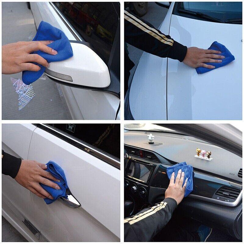 Blue Microfibre Car Cleaning Cloths 30x30cm Wash Dry Polish Towel Set