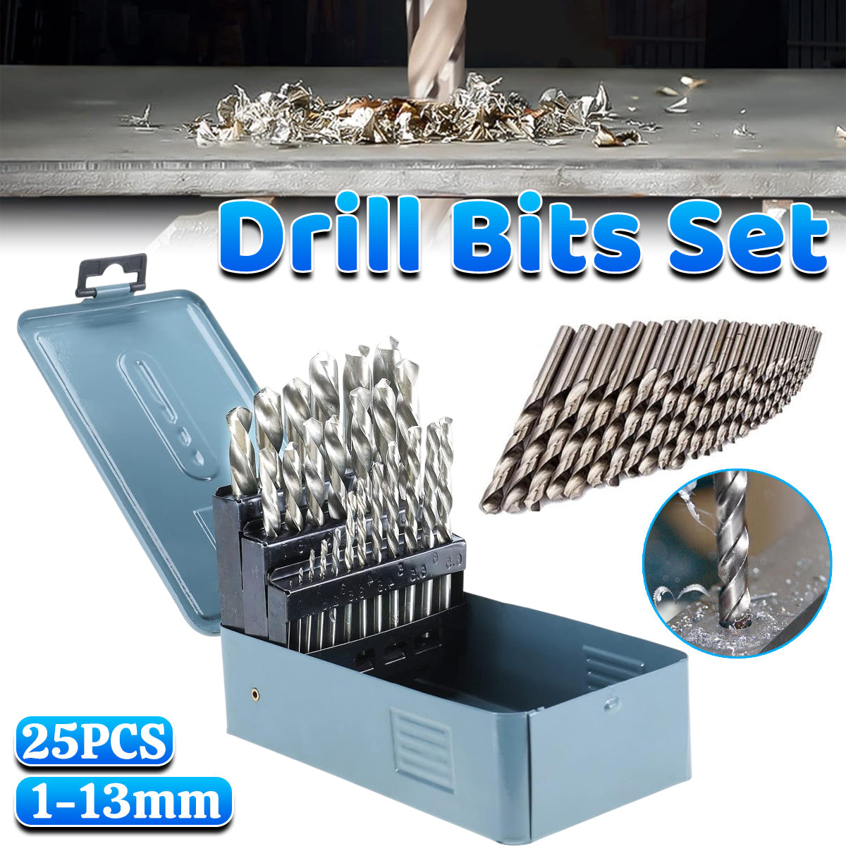Drill Bits Set Metric Metal Twist High Speed HSS Steel Case 25pcs Coated