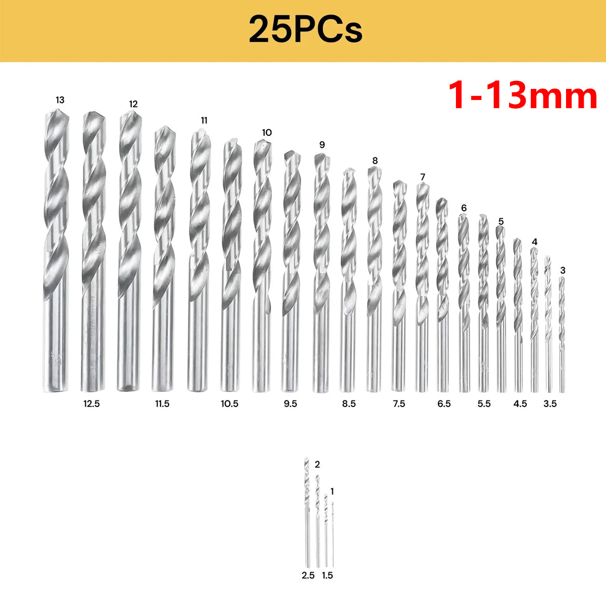 Drill Bits Set Metric Metal Twist High Speed HSS Steel Case 25pcs Coated