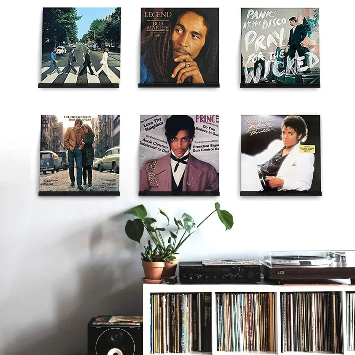 6PCS Wall Mounted Acrylic Vinyl Record Display Stand Durable Acrylic Material