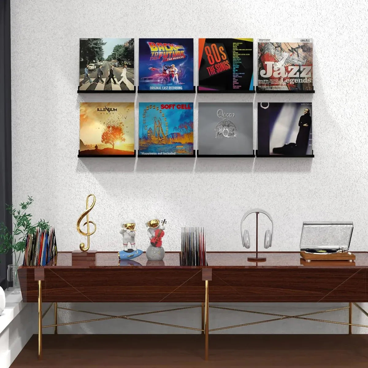 6PCS Wall Mounted Acrylic Vinyl Record Display Stand Durable Acrylic Material