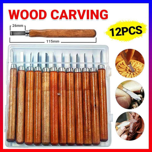 12Pcs Wood Carving Tool Chisels Set Woodcut Knife Arts Crafts