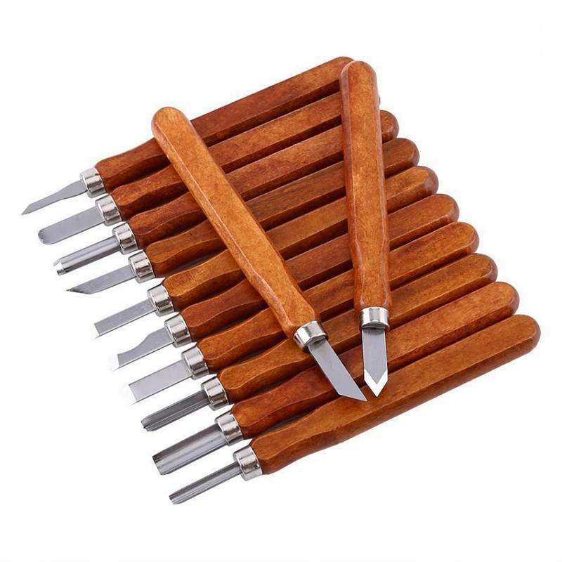 12Pcs Wood Carving Tool Chisels Set Woodcut Knife Arts Crafts
