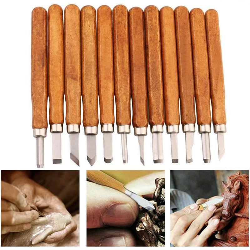 12Pcs Wood Carving Tool Chisels Set Woodcut Knife Arts Crafts
