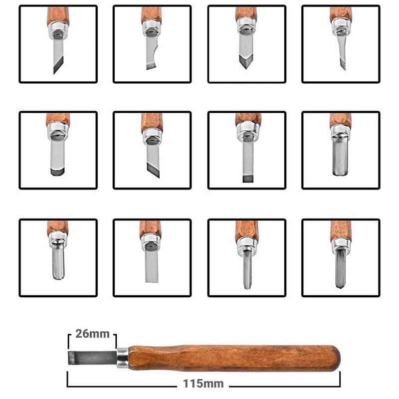 12Pcs Wood Carving Tool Chisels Set Woodcut Knife Arts Crafts