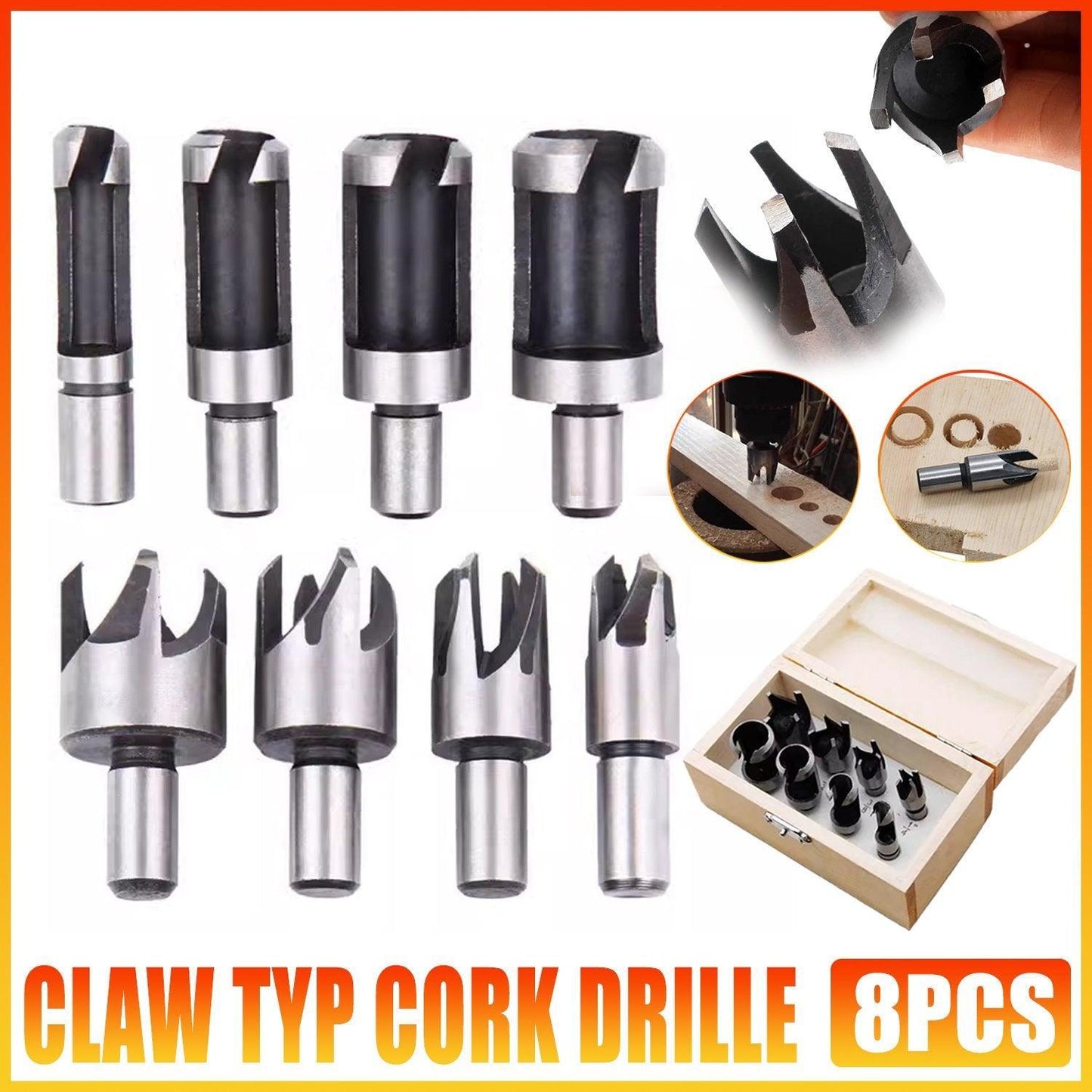 8 PCS Wood Plug Hole Cutter Dowel Maker Cutting Tools Shank Drill Bits
