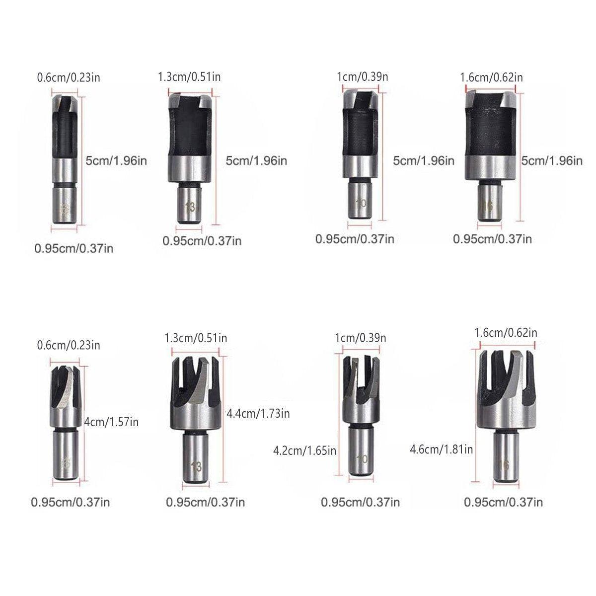 8 PCS Wood Plug Hole Cutter Dowel Maker Cutting Tools Shank Drill Bits