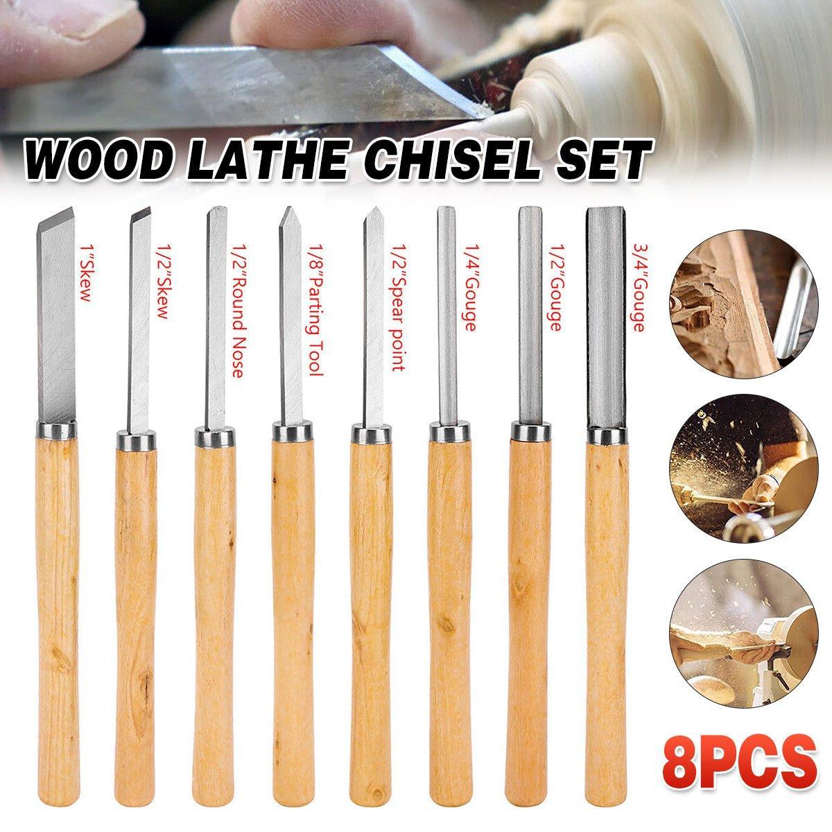 8X Heavy Duty HSS Wood Lathe Chisel Set Turning Wood Tools