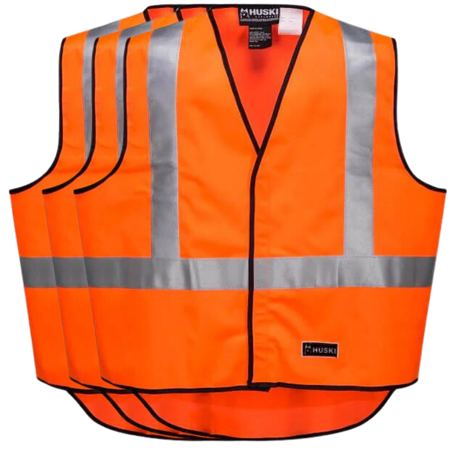 3x HUSKI Hi Vis Patrol Vest 3M Tape Safety Workwear - Orange - M
