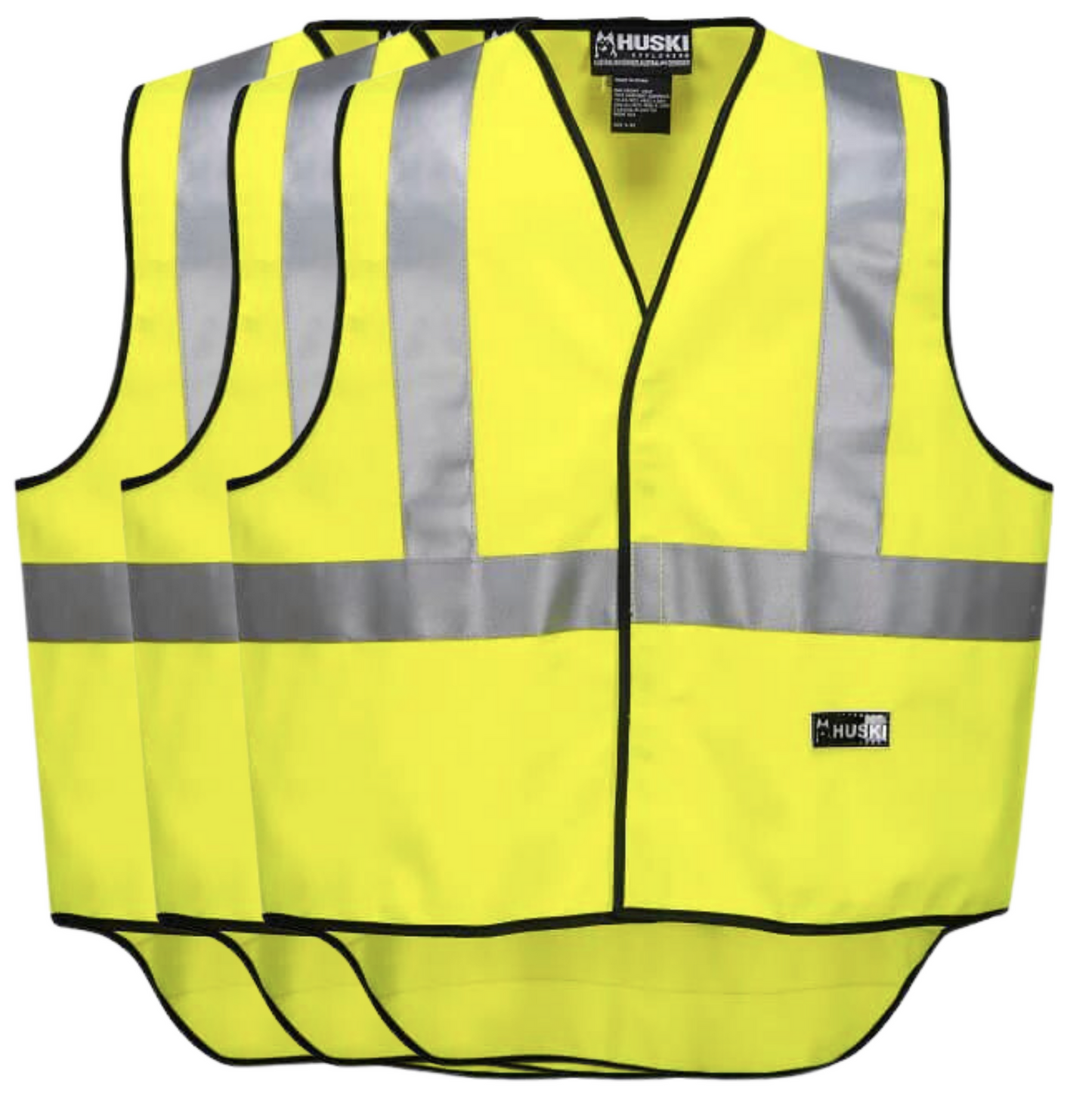 3x HUSKI Hi Vis Patrol Vest 3M Tape Safety Workwear - Yellow - L