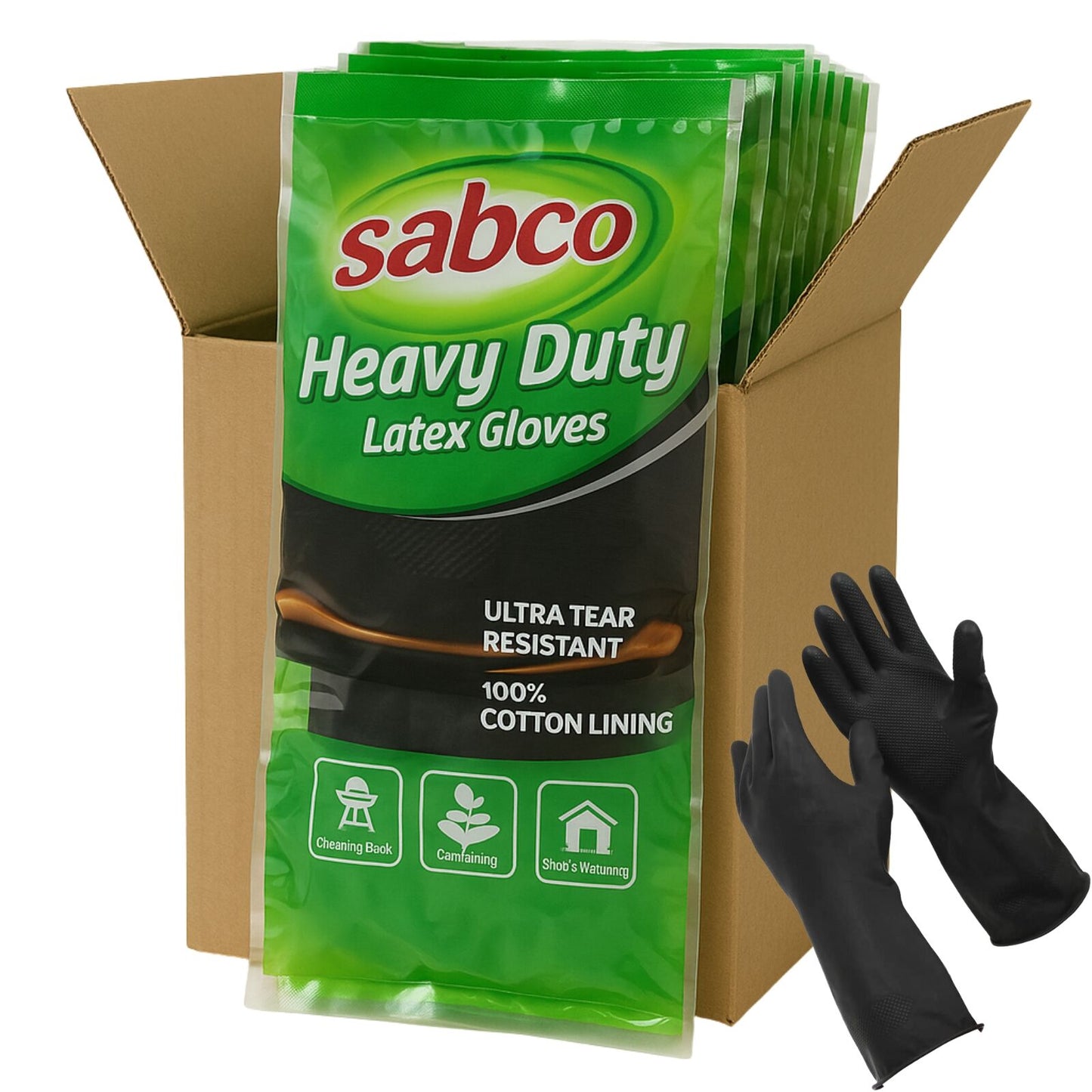 96 Pairs Sabco Heavy Duty Latex Gloves w/ Cotton Lining - Large Size Bulk
