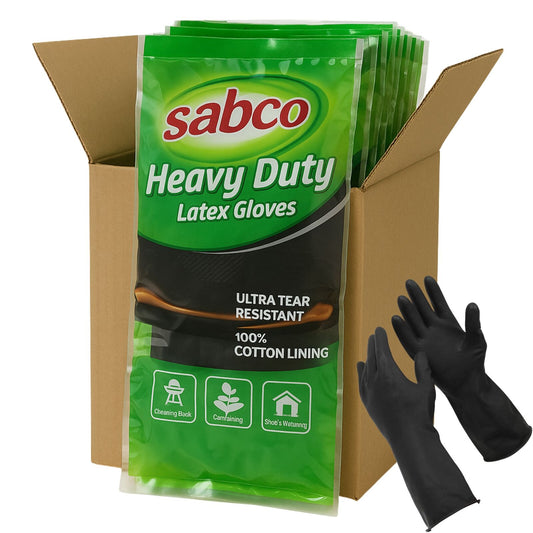 96 Pairs Sabco Heavy Duty Latex Gloves w/ Cotton Lining - Large Size Bulk