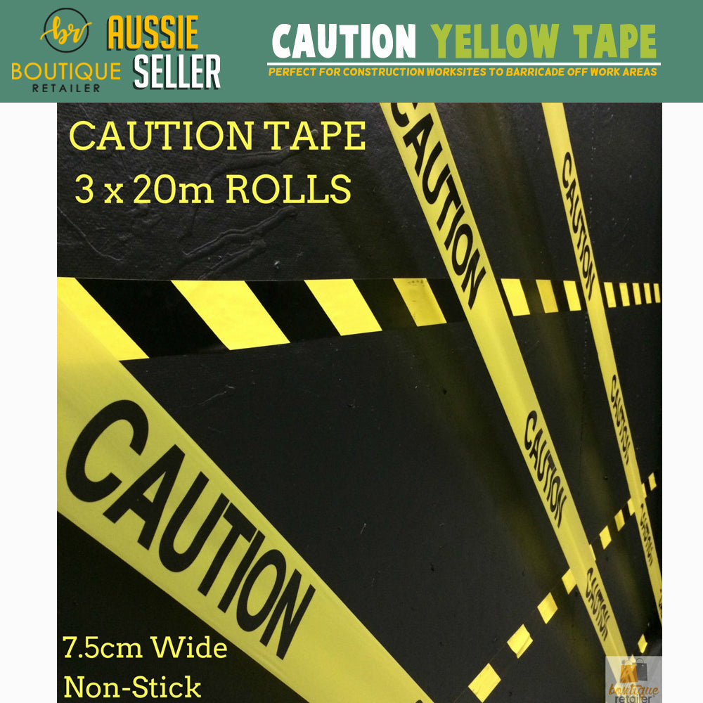 CAUTION TAPE Yellow Safety Warning Barricade Strip Tape Non-Stick 20m