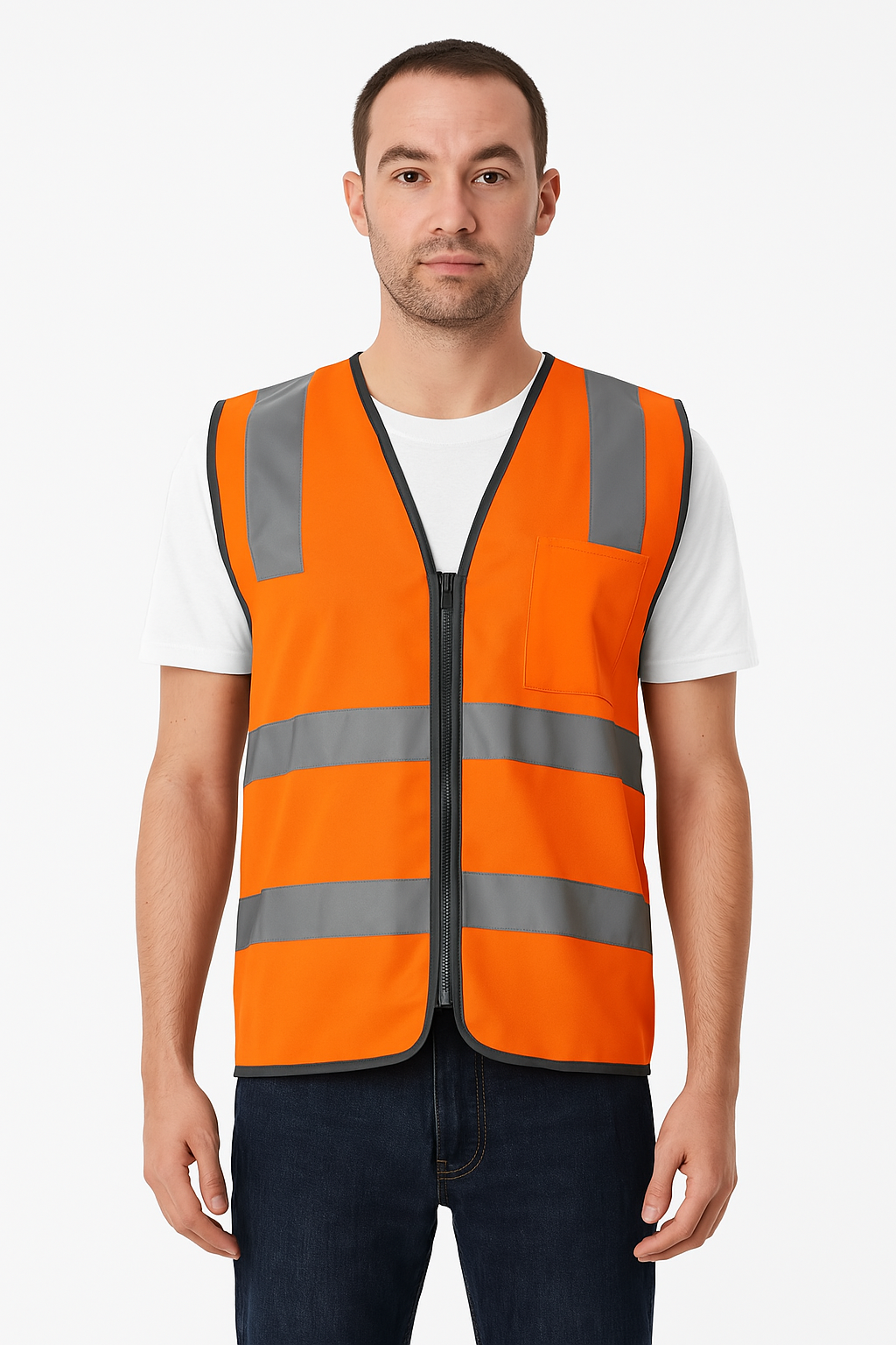 Hi Vis Safety Vest Reflective Tape Zip Up Workwear Pocket High Vis - M