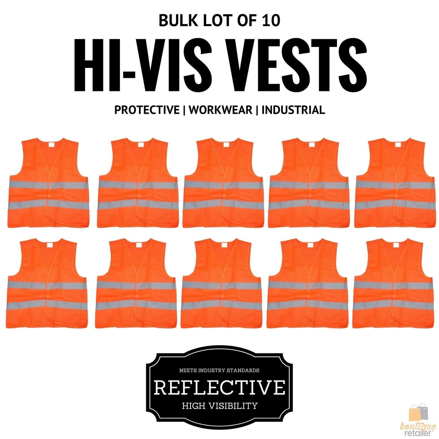 10x Hi Vis Safety VEST Reflective Tape Workwear Orange ONE SIZE