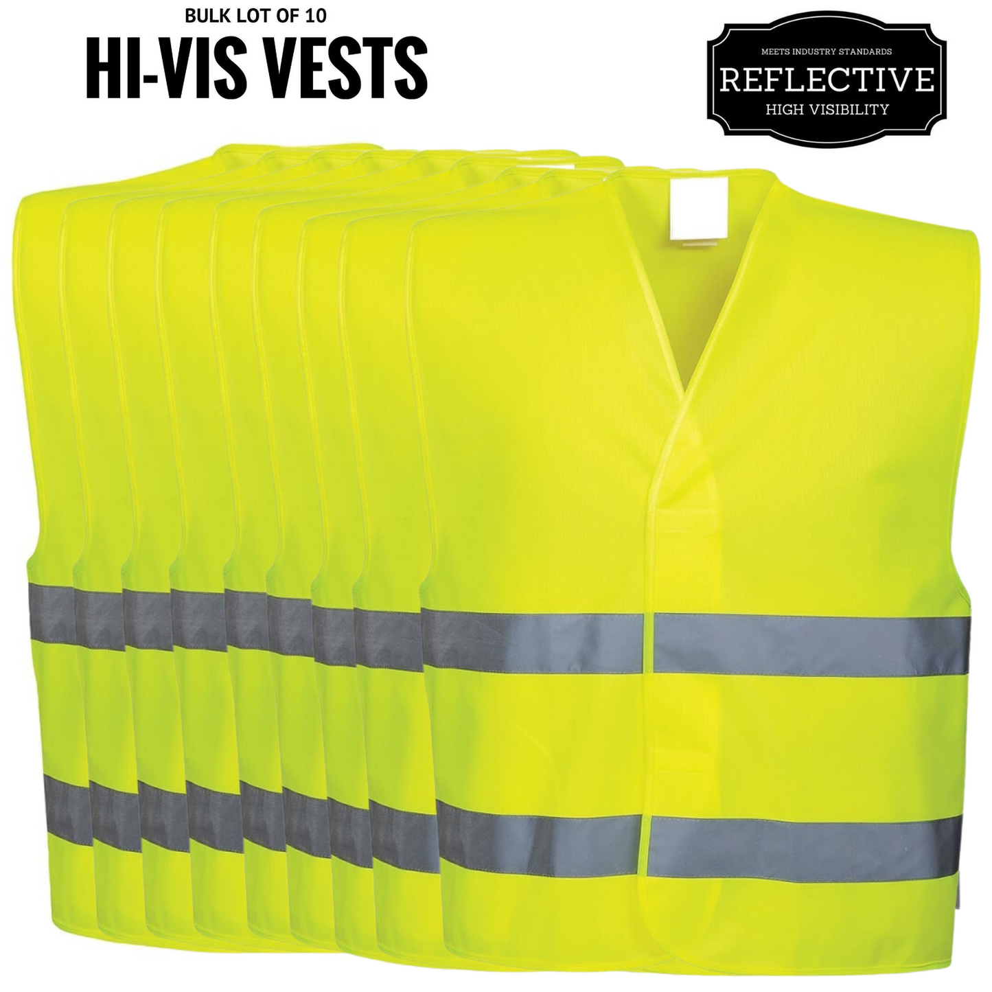 Hi Vis Safety Vest Reflective Tape Night & Day Bulk - Yellow - One Size
