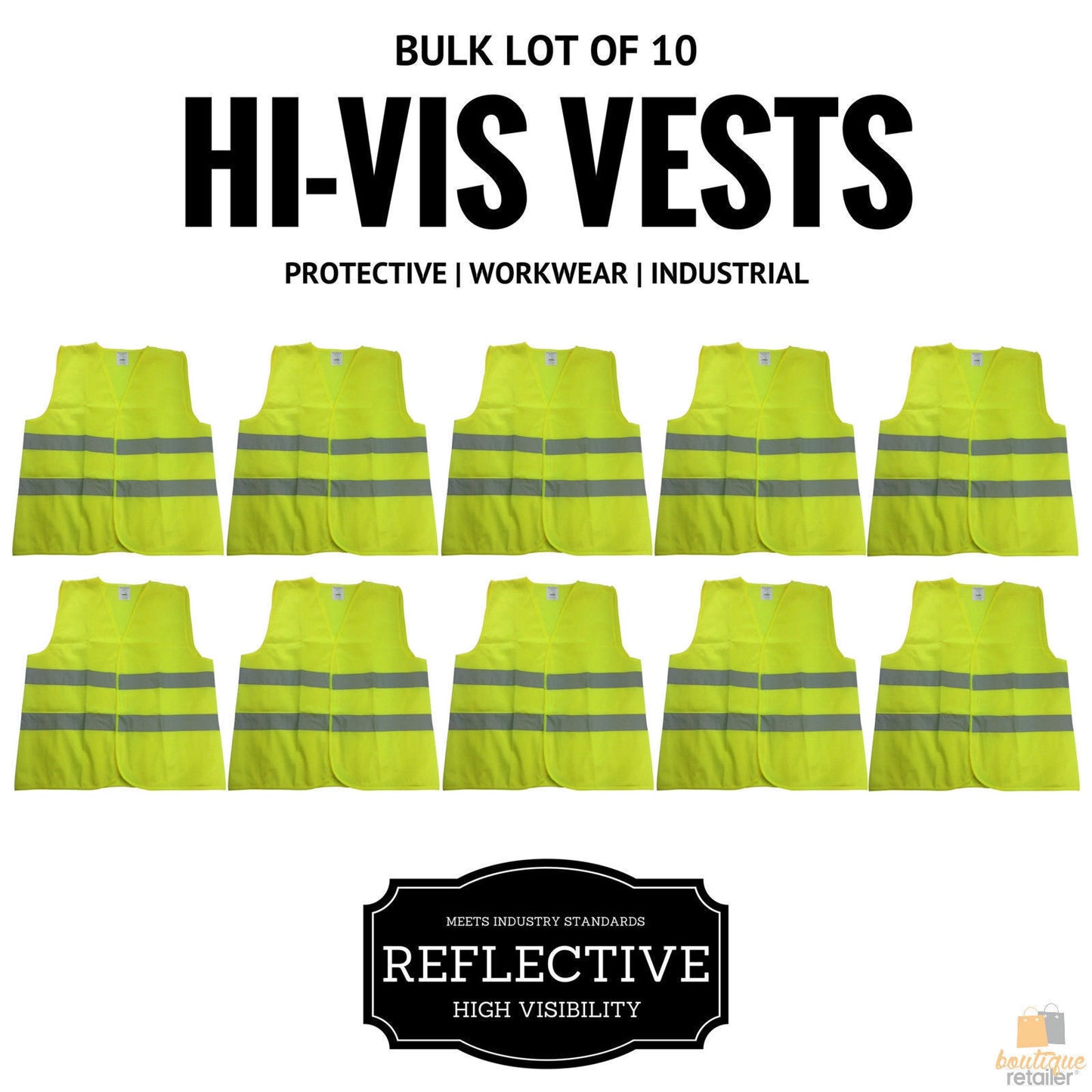 Hi Vis Safety Vest Reflective Tape Night & Day Bulk - Yellow - One Size