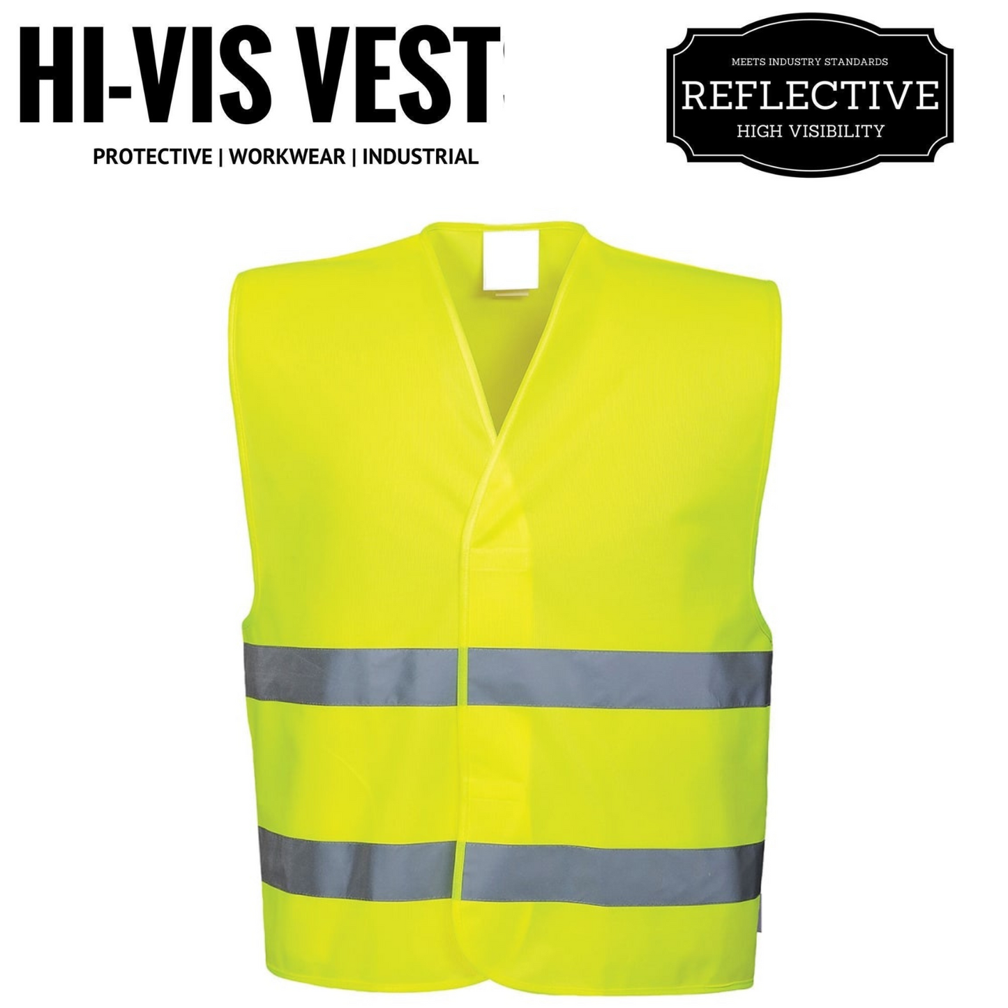 Hi Vis Safety VEST with Reflective Tape Yellow ONE SIZE Night & Day Use