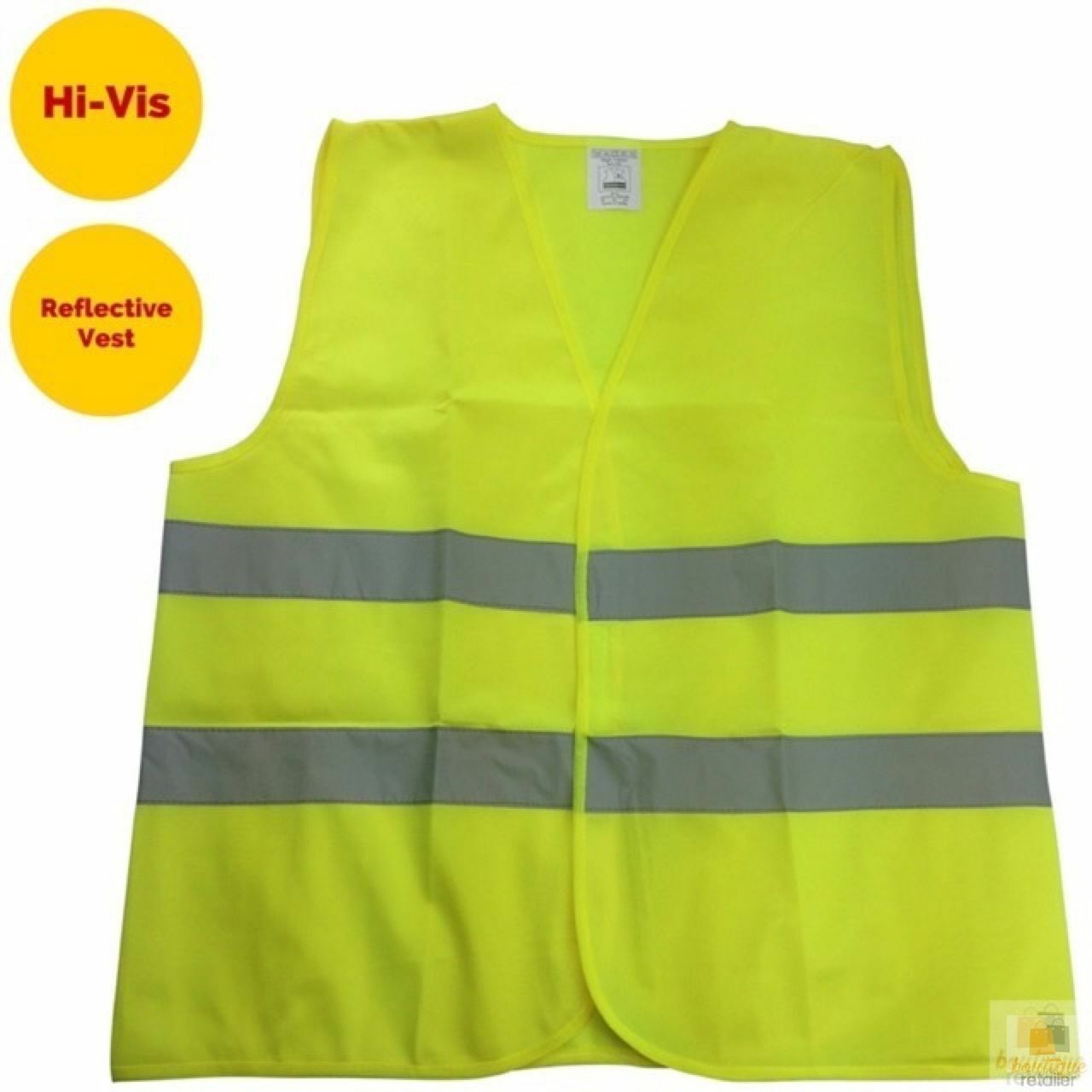 Hi Vis Safety VEST with Reflective Tape Yellow ONE SIZE Night & Day Use