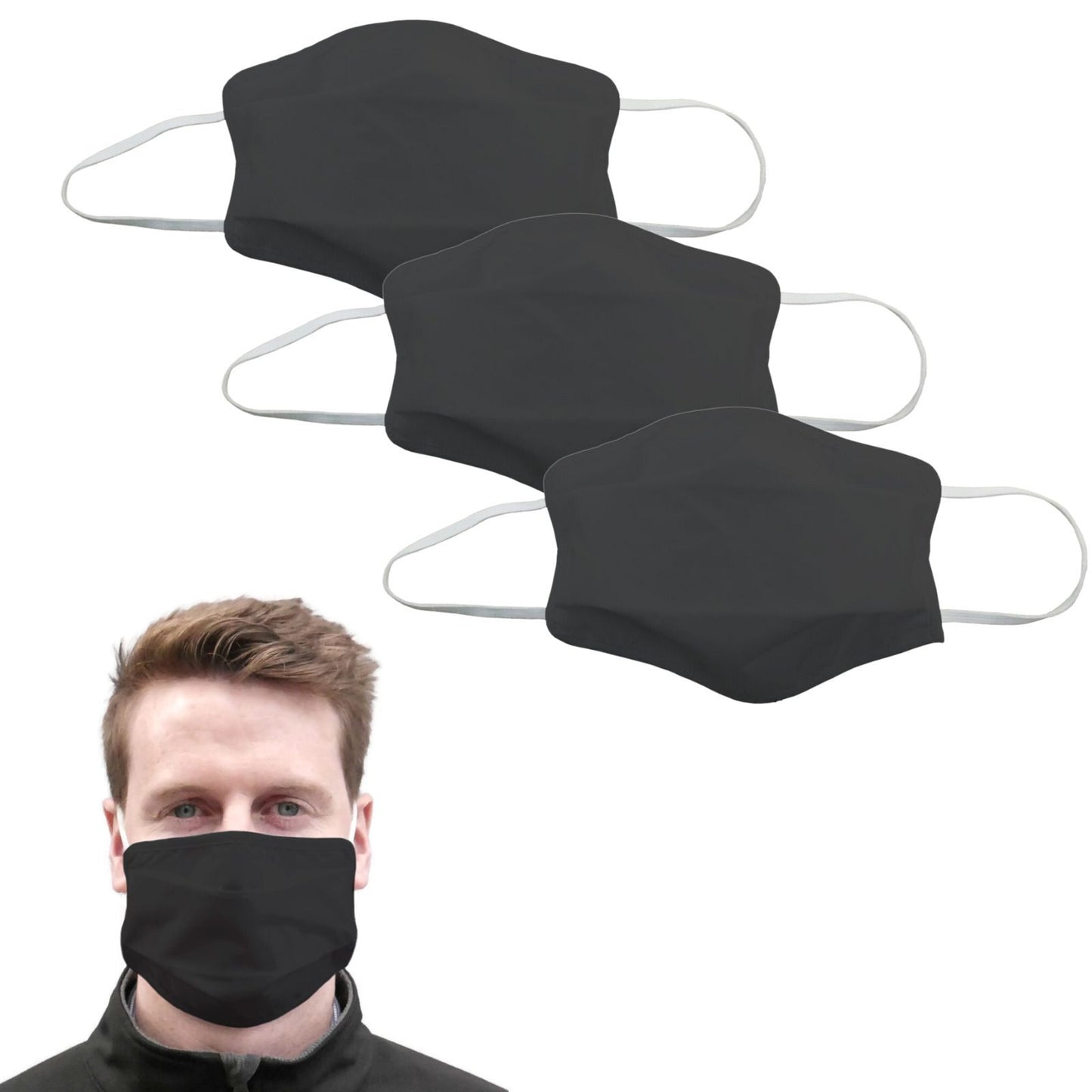 Tigerplast Fabric Face Mask Washable Reusable Mask - Black x3