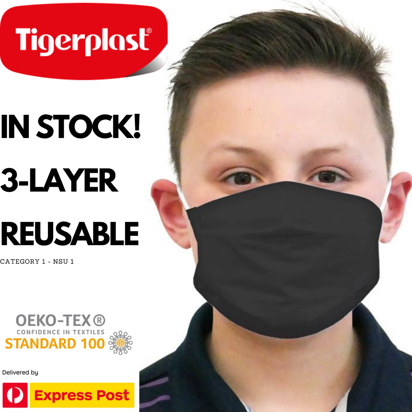 Tigerplast Kids Fabric Face Mask Washable Reusable Mask x 3